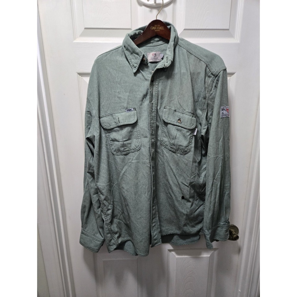 Tyndale FR Button Down Shirt Mens XL Green Arc Rated Flame Resistant Workwear